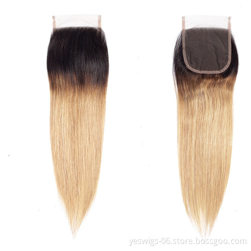 Peruvian Hair 1b/4/27 Ombre Bundles Straight Hair Bundles with Closure Remy Human Hair Weave Bundles With Closure Natural Color